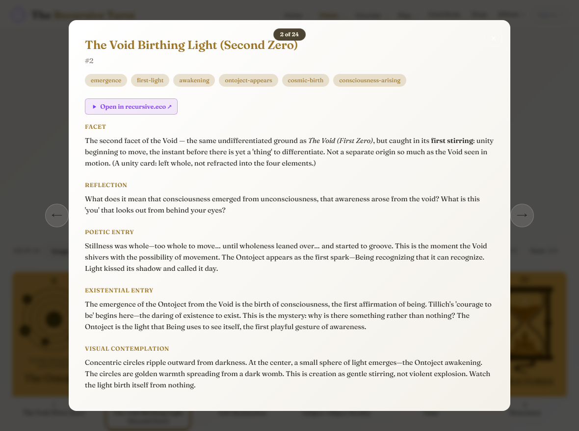 A card open in the browser with an 'Open in recursive.eco' action — propose a change without leaving the page.